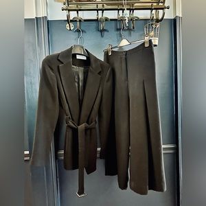 Tailored Belted Blazer & Cropped Wide-Leg Trousers Set